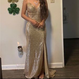 Gold Prom Dress with Leg Slit